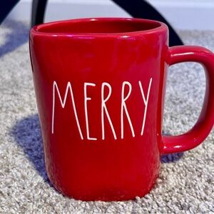 Rae Dunn Coffee Mug SET MERRY & BRIGHT Red w/RED inside & WHITE Script